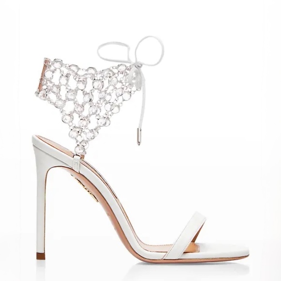 Aquazzura Shoes - Aquazzura White Crystal Web Leather Ankle-Tie Leather Stiletto Sandal US…